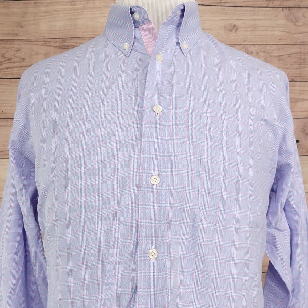 Paul Fredrick Dress Shirt Mens 16.5 Classic Fit Purple Check Cotton Button Down